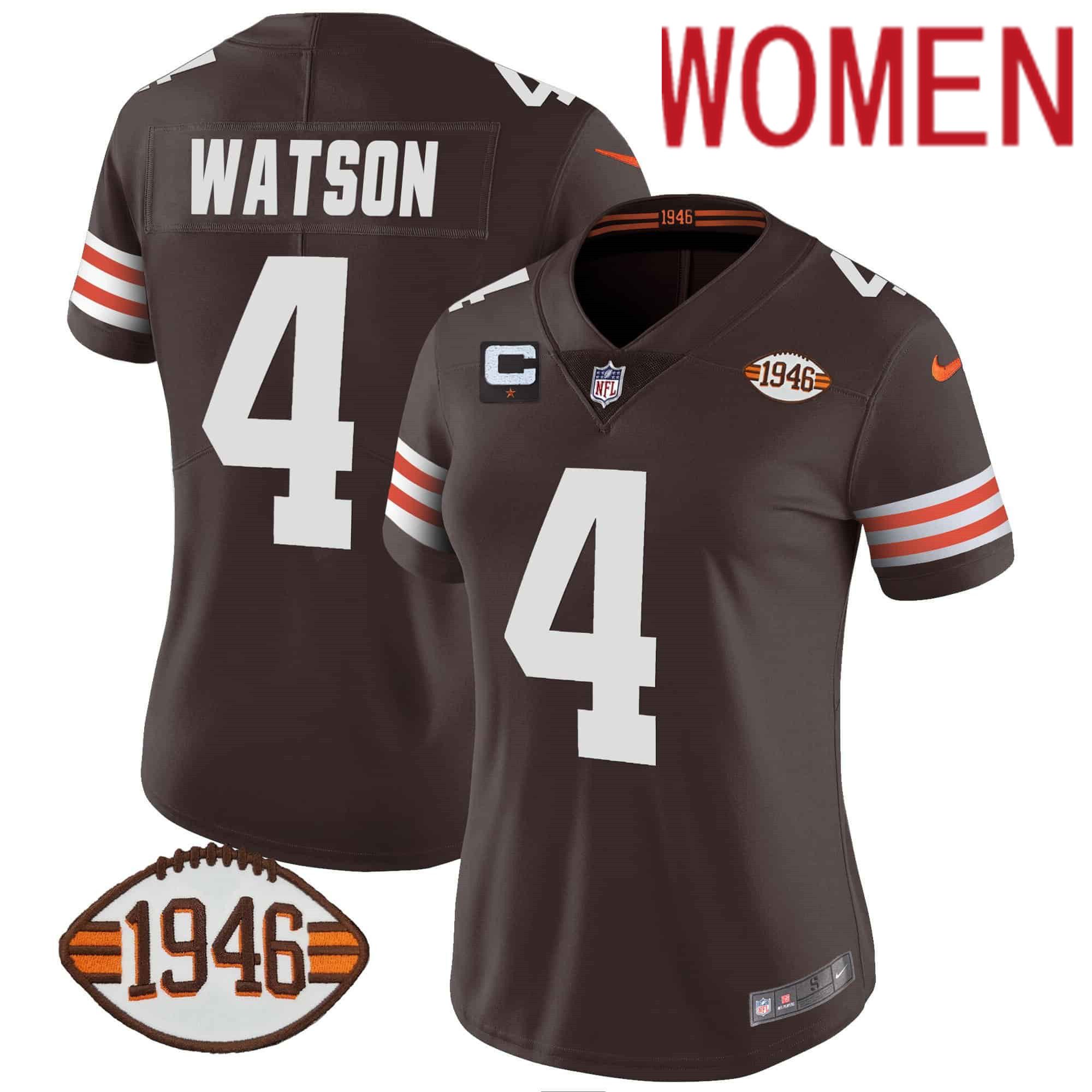 Women Cleveland Browns 4 Watson Brown 1946 75th Anniversary Patch 2024 Nike NFL Jersey style 1